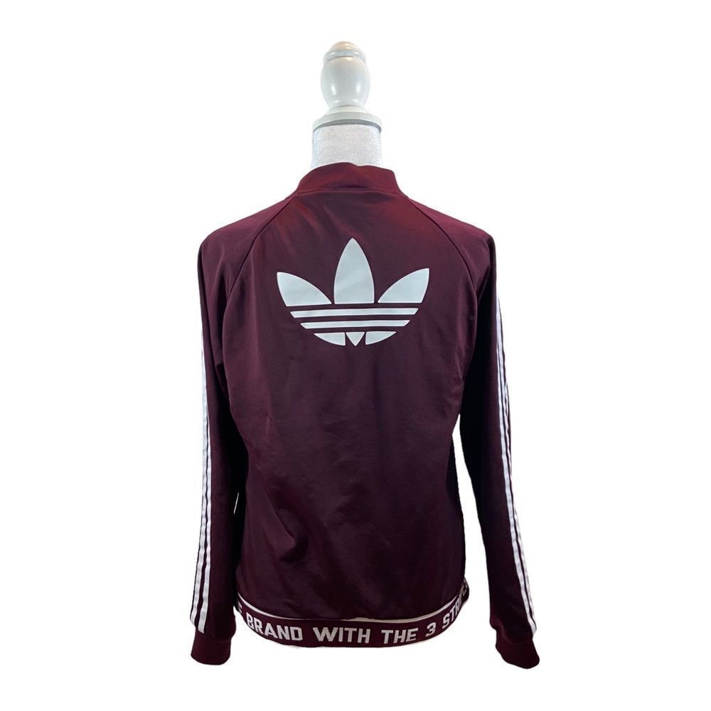 Ladies Small Maroon Full Zip Adidas Triple Stripe Trefoil Track Jacket Small - Picture 8 of 15